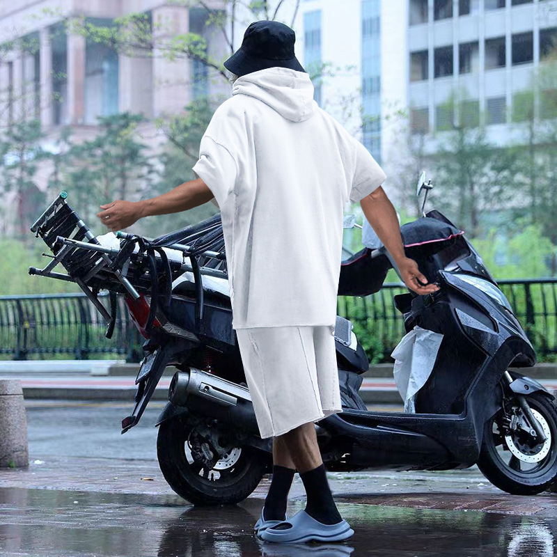 2024 Men's Short Sleeve Shorts Oversize Fur Loose Sports Casual Hooded Set_mkmklike.com