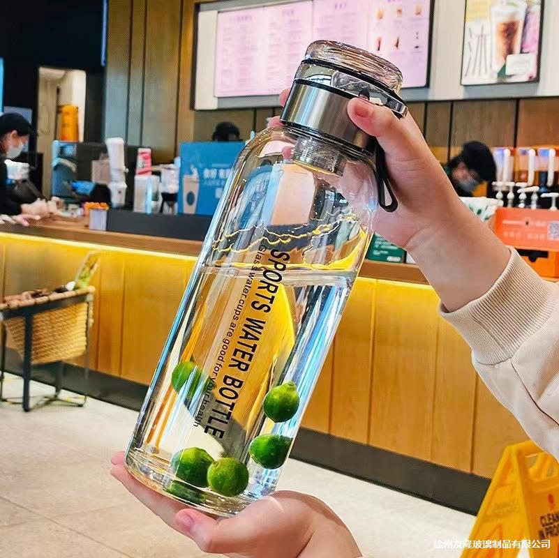福利品大容量玻璃杯茶水分离杯高硼硅耐热玻璃单层水杯带杯套批发