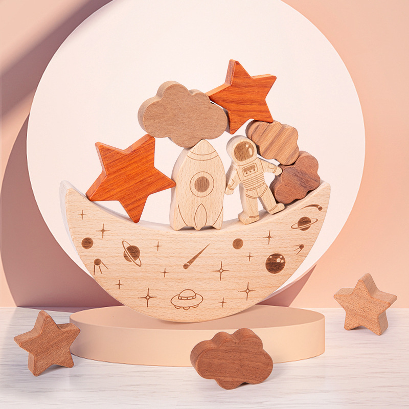 children wooden  Toys Space Moon balance Building blocks Early education desktop Parenting interaction Puzzle balance Piles of music