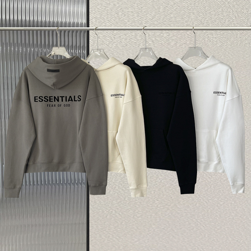 FOG hooded sweater front and rear double row logo flocking High Street casual hoodie trendy high street drop shoulder sweatshirt men