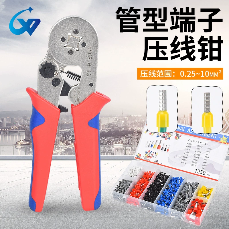 Клемма холодного прессования с белым покрытием 0,25-10 мм² с храповым механизмом HSC8 6-4A, многофункциональные плоскогубцы для прессования проволоки трубчатого типа Европейского типа