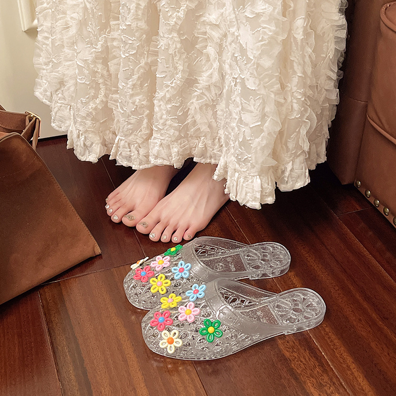 Flower Crystal Shoes Jelly Soft Sole Half-Slip Slippers Closed-Toe Flat Shoes Transparent 2025 Crystal Home Women's Shoes Flower Crystal Shoes Jelly Soft Sole Half-Slip Slippers Closed-Toe Flat Shoes Transparent 2025 Crystal Home Women's Shoes