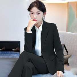 实拍图片黑色西装套装女春秋工装职业装面试大学生正装工实体供货
