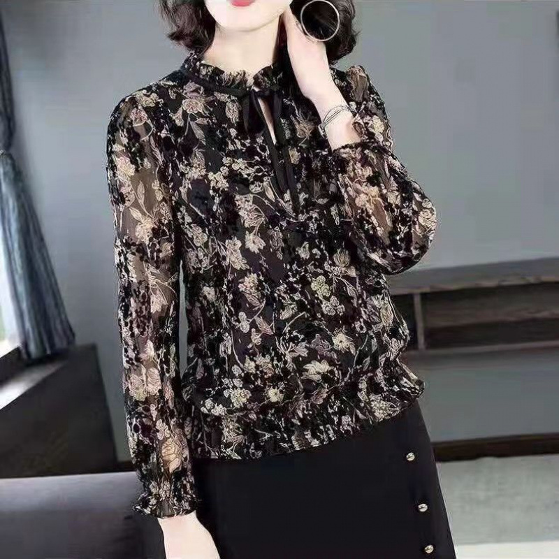 Loose Long-Sleeved Chiffon Blouse, Stylish Chiffon Shirt, Mother's Clothing Top, Women's Base Shirt, Belly-Covering New Style Loose Long-Sleeved Chiffon Blouse, Stylish Chiffon Shirt, Mother's Clothing Top, Women's Base Shirt, Belly-Covering New Style