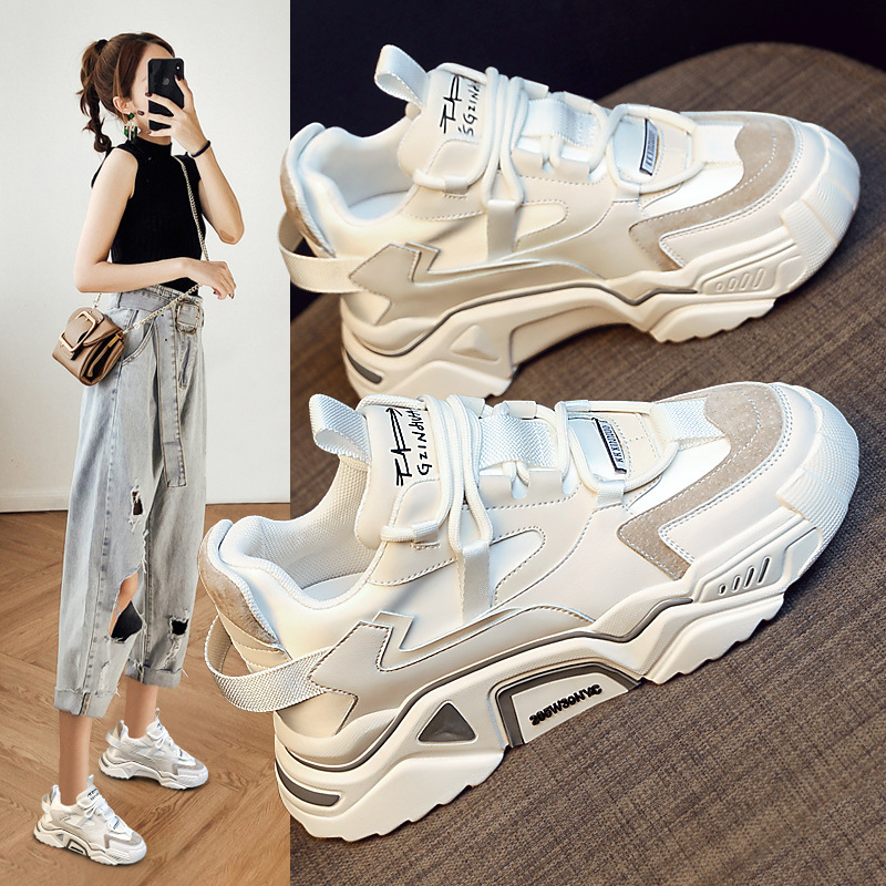 Genuine Leather New Dad Sneakers for Women 2025 Spring Ins Trendy High-End Stylish Casual Sports Invisible Versatile Height-Increasing Shoes