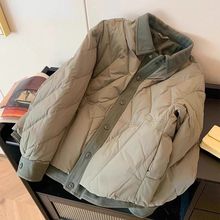 复古宽松休闲保暖夹棉棉衣女秋冬季拼接撞色小众军绿色POLO领外套