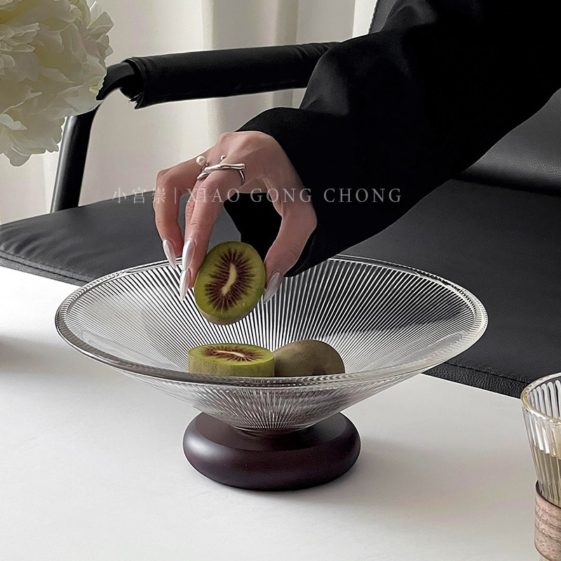 Fruit Plate for Living Room, Household Fruit Tray, Chinese-Style Glass Plate, High-End Coffee Table Candy Tray, Dried Fruit Snack Tray