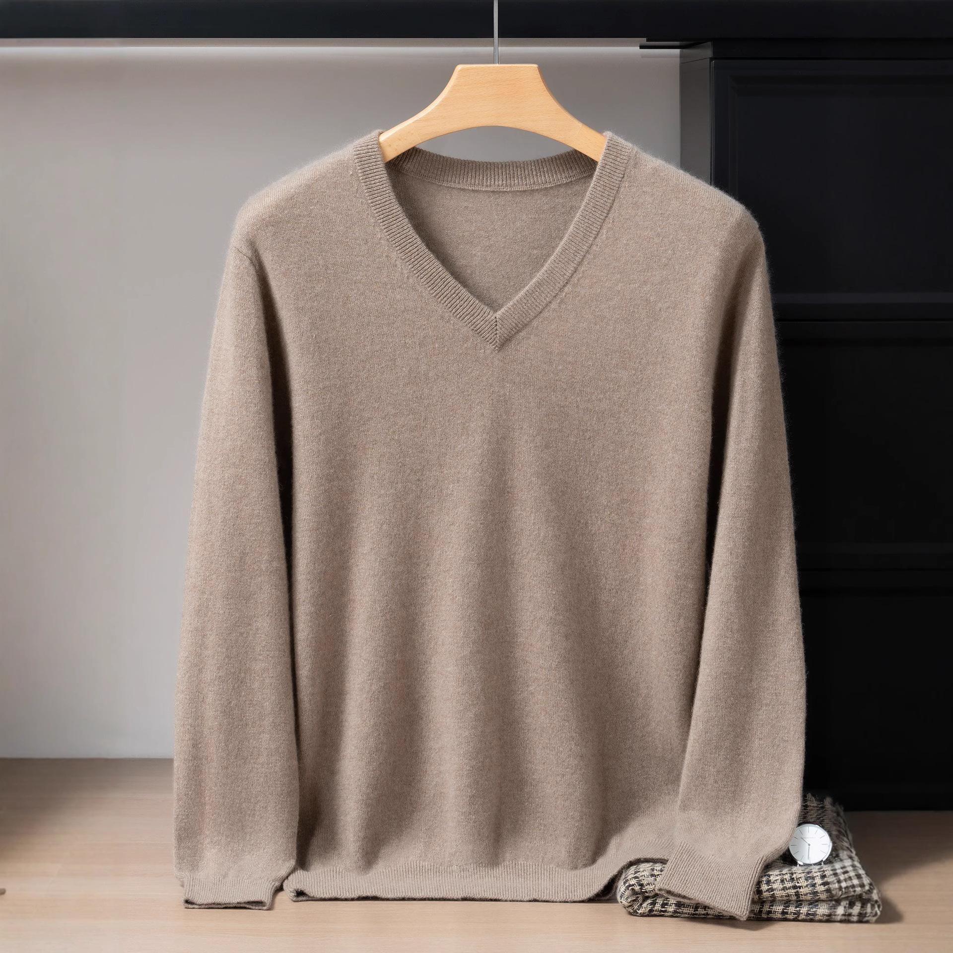 Men's V Neck 100 Cashmere Knitwear 2025 Autumn and Winter New Knitwear Top Casual Bottoming Cashmere Knitwear