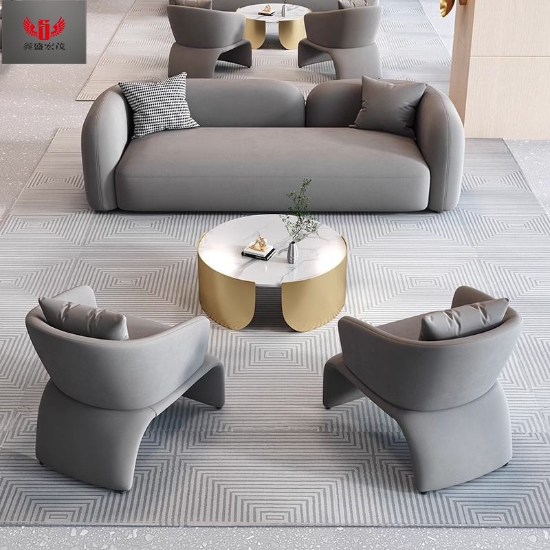 Oficina de ventas de estilo crema nórdico Negociación del vestíbulo del hotel Diseñador de alto diseño sofá redondo de arco alto combinado