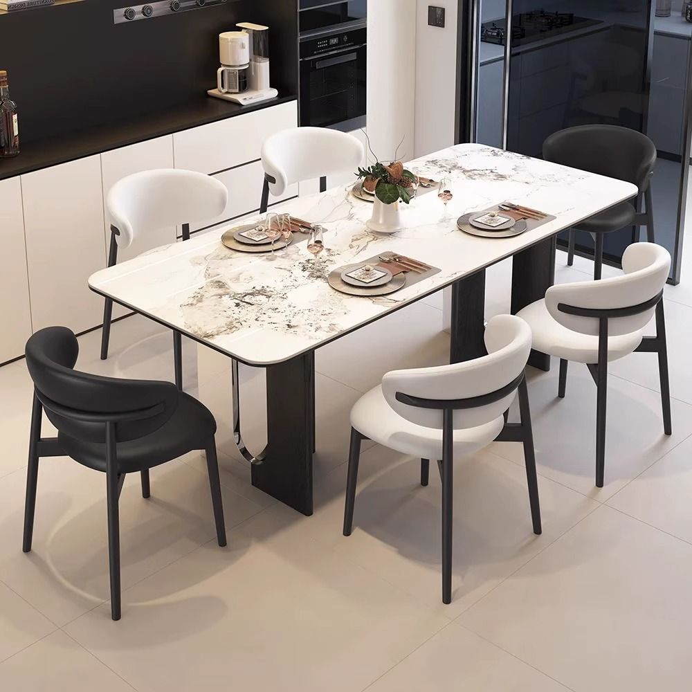 2025 New Italian Light Luxury Slate Dining Table Bright Dining Table and Chair Combination High-End Modern Simple Small Apartment Dining Table