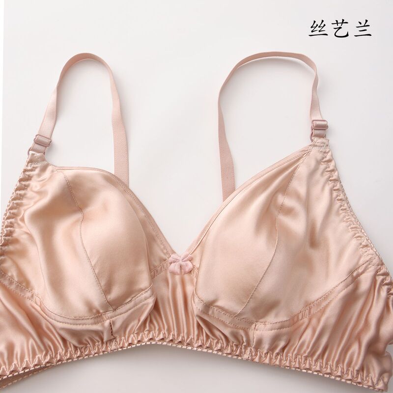 Middle-Aged and Elderly Women's Double-Sided Silk Bra Without Steel Rings, Comfortable, Ultra-Thin, Breathable Mulberry Silk Underwear, Women's Mother's Bra for Summer