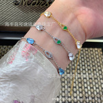 厂家批发 天然水沫玉海蓝宝葫芦设计款手链 S925银镶嵌
