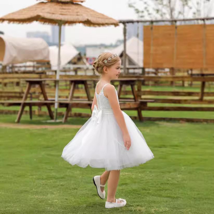 Explosiones de comercio exterior transfronterizo Europa y Estados Unidos vestido de boda infantil de encaje vestido de flores de rendimiento de fiesta de cumpleaños cinturón de rodillas vestido