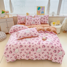 跨境卡通牛奶绒四件套小清新亲肤加绒保暖床上用品外贸电商批代发