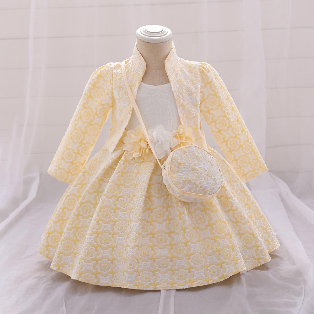Rochie nouă pentru copii, pentru sugari și copii mici, costum de petrecere pentru prima zi de naștere a bebelușului, cu mânecă lungă, plisată, imprimată cu pânză cu bule_voghion.com