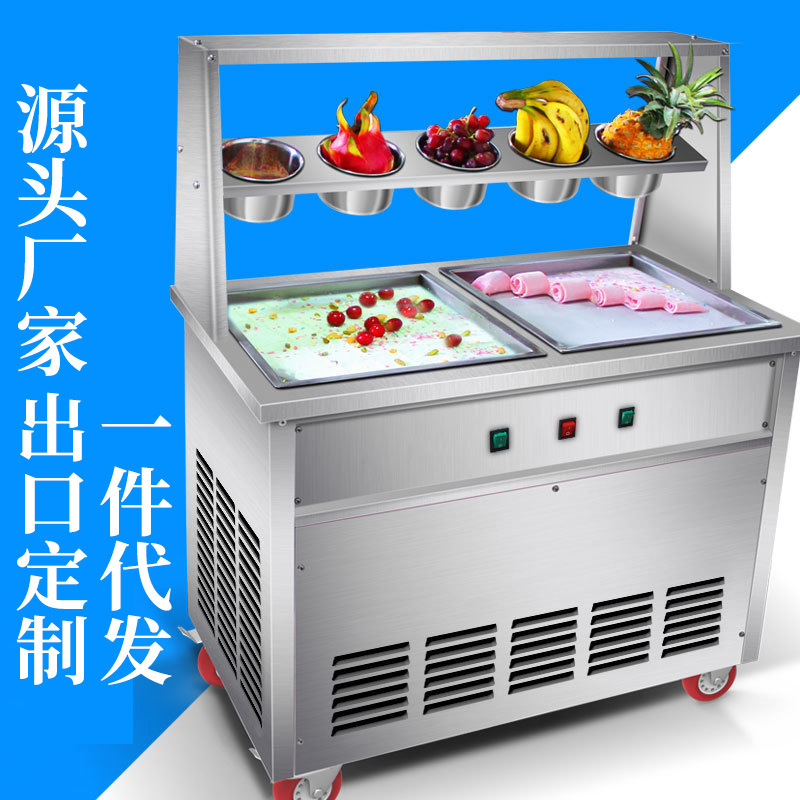 Zhuofu Double-pot Fried Sour Milk Machine Commercial Ice-frying Machine Milk Fruit Machine Double-pot Snowflake Cheese Thai-style Fried Ice Cream Roll Machine