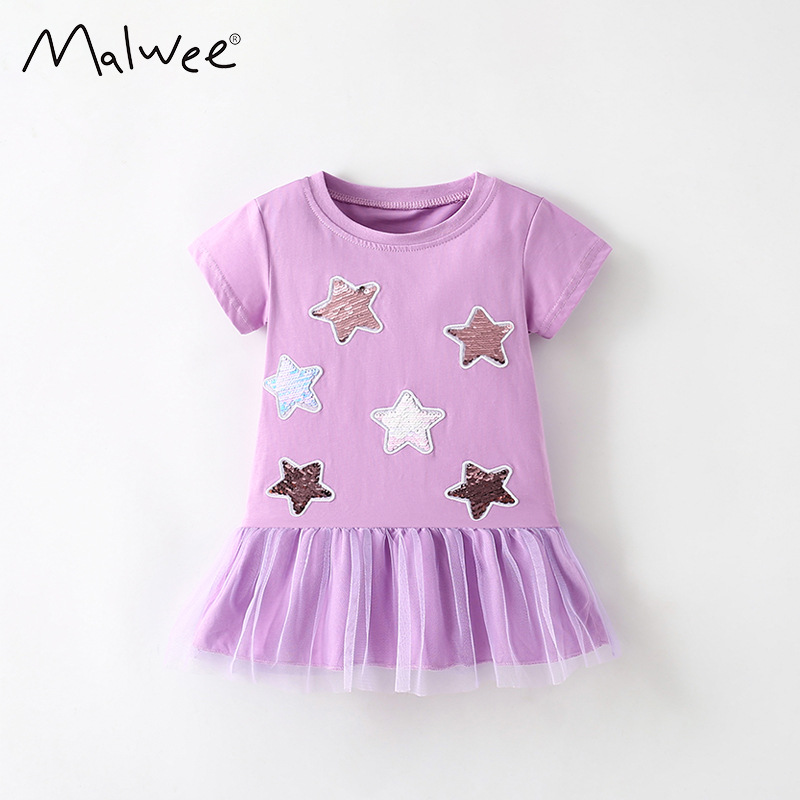 malwee girls skirt summer European and American children's leisure round neck short sleeve princess dress western style children's dress