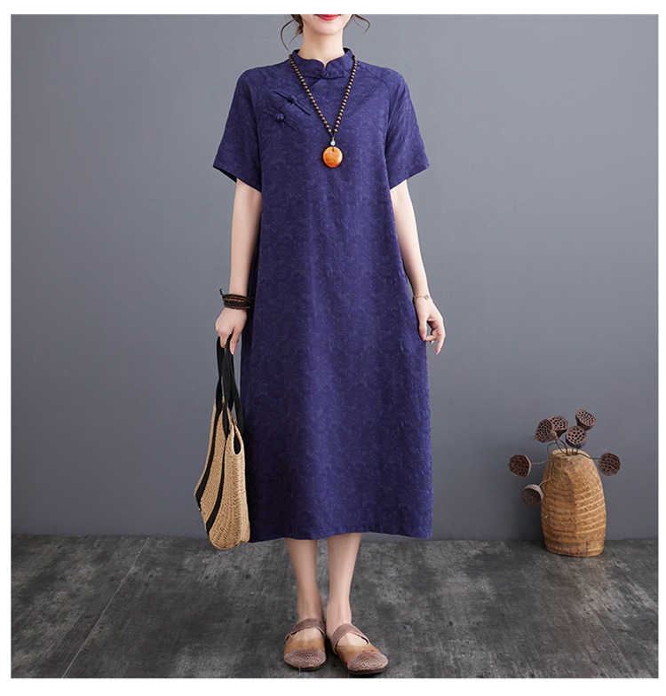 Plus-size Linen Muslim Dress With Button-up Detail And Vintage Style_voghion.com