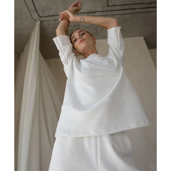 Cross-border T-shirt shorts suit Europe and the United States 2025 summer loose casual stitching straight pants cotton short sleeve T-shirt suit