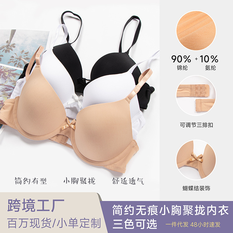 Cross-Border Popular Nylon Mold Cup Underwear Large Size Adjustable Anti-Sagging Bra Push-Up Women's Underwear