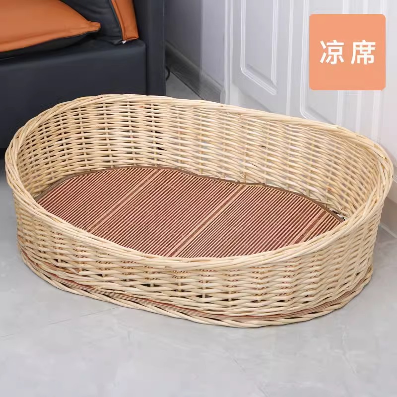 Nido de perros, cuatro estaciones de tela de caña, perros grandes y medianos, colchonete desmontable y lavable, cama de tela de sauce para perros.