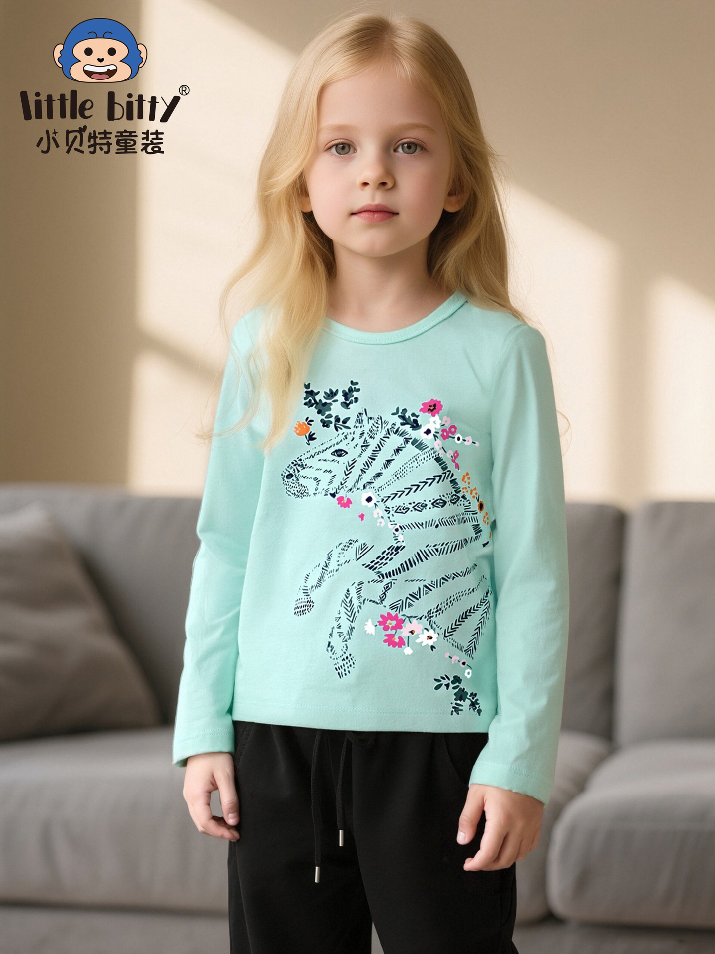 Cross-Border 25Th Autumn and Winter Girls' Long-Sleeved T-Shirts Cartoon Animals European and American Printed Kidsren's Tops Casual Pullovers