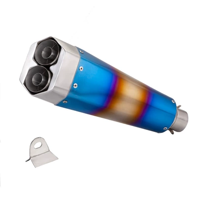 Exhaust pipe stainless steel universal exhaust - c-diamond-shaped-double-outlet-with-blued-finish