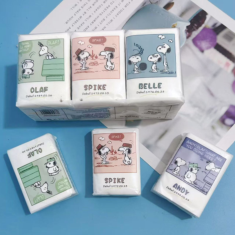 กระดาษผ้าเช็ดหน้าการ์ตูน Snoopy สีขาวบริสุทธิ์ (9แพ็ค)