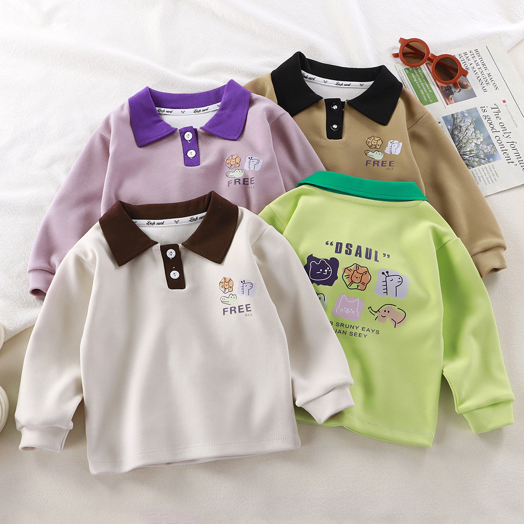 Children's fashionable polo shirt, Korean style, base layer, spring and autumn, boys and girls, long-sleeved T-shirt, shirt