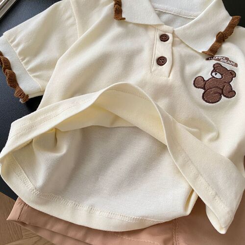 Children's college style summer clothes 0-6 years old summer girls T-shirt bear Polo shirt solid color shorts baby contrasting skirt