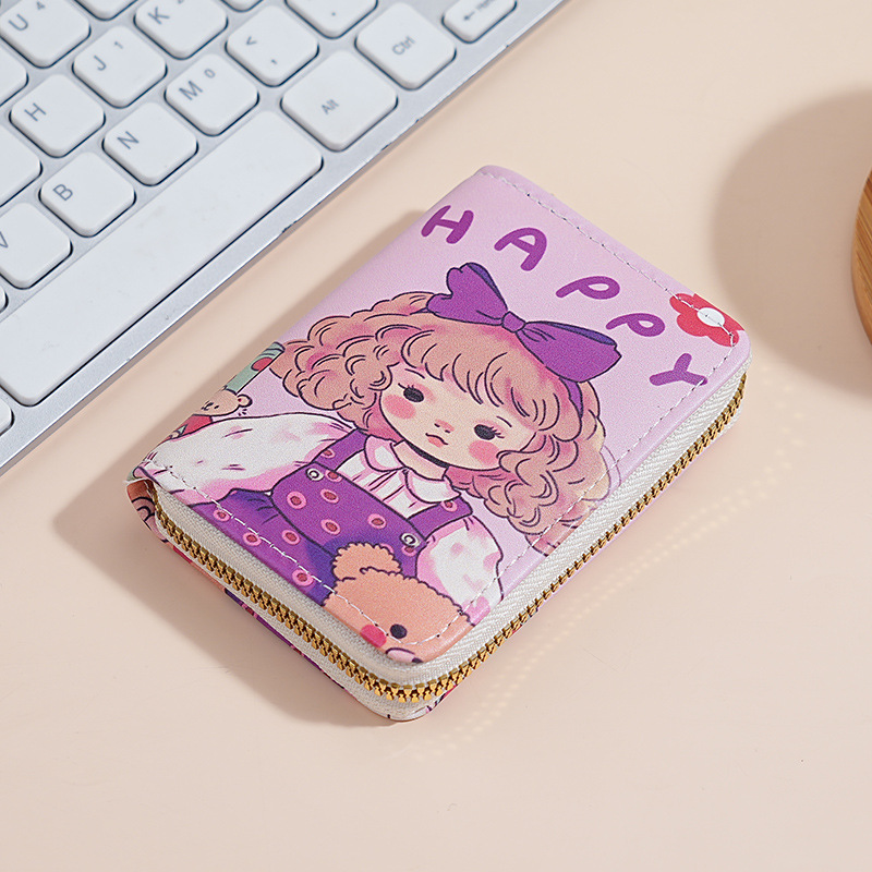 Bolsa de tarjetas de órgano de dibujos animados nueva dama hermosa bolsa de cambio corta japonesa de gran capacidad multi-tarjeta bolsa de tarjetas de tarjetas