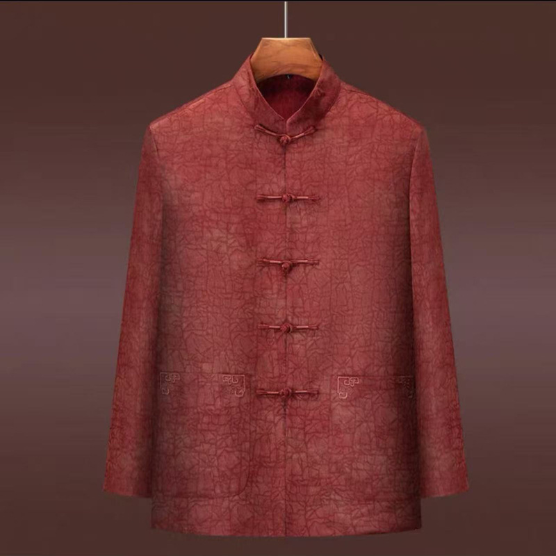 Mulberry Silk Tang Suit Men's Middle-Aged and Elderly Summer Long-Sleeved Chinese Style Dad Suit 2025 New Chinese Style Grandpa Summer Suit