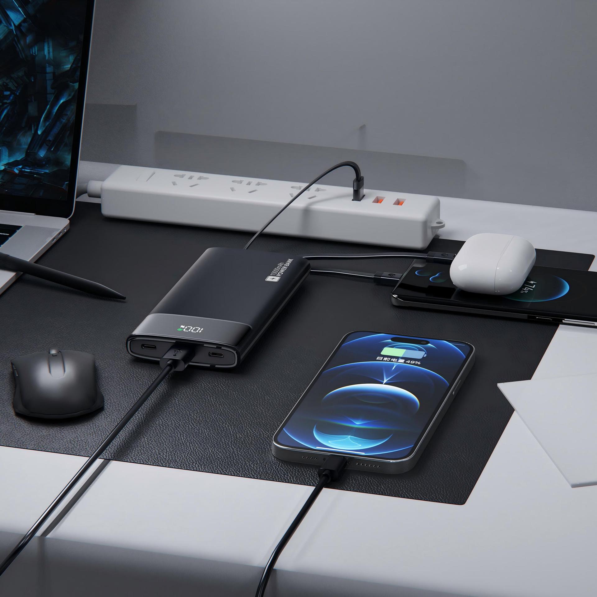 Cross-border Built-in Cable Power Bank PD22.5W Super Fast Charging Digital Display Mobile Power Source Gift Customizable Power Bank