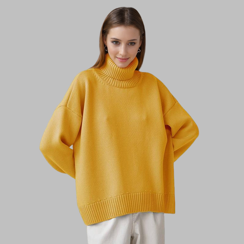 Comercio exterior transfronterizo de color sólido suéter de cuello alto mujeres Europa y América otoño y invierno suelto versátil clásico explosión camiseta de punto precio de fábrica al por mayor image 14