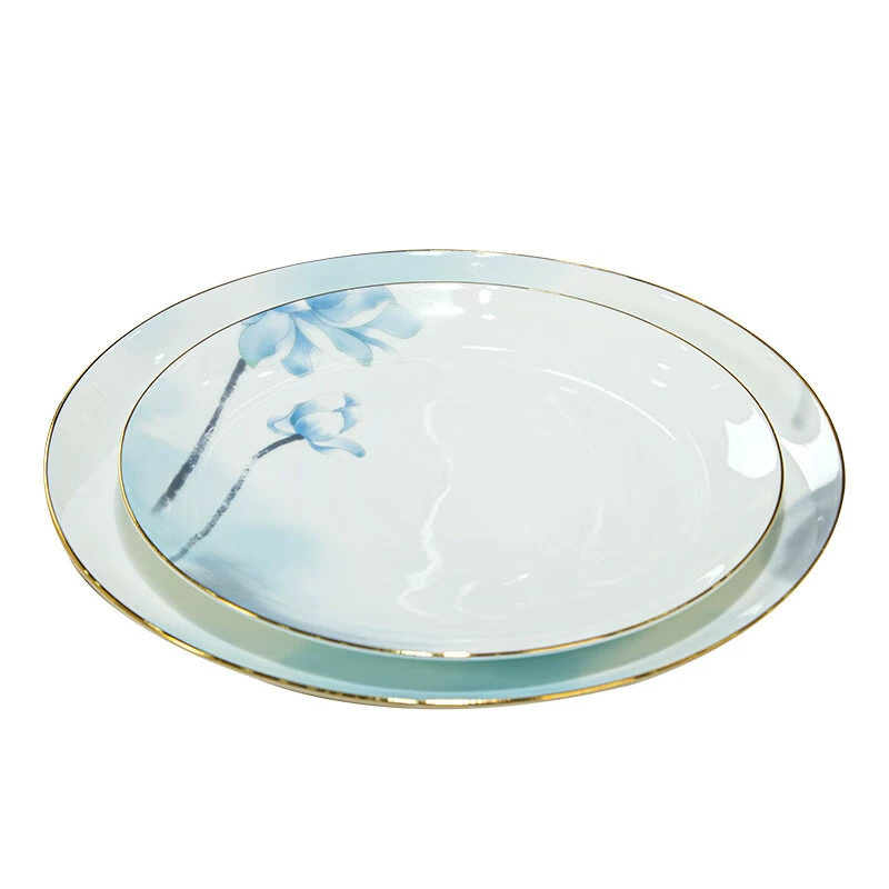 Jingdezhen high-end embossed gold-rimmed dishes and plates household ceramic tableware set underglaze color ceramic housewarming gifts
