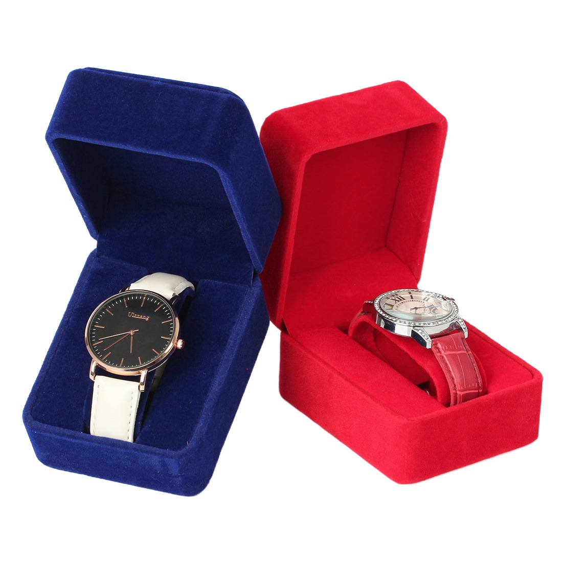 Caja de reloj de franela de esquina redonda Reloj de moda caja de almacenamiento caja de embalaje de reloj Caja de reloj marrón caja de Reloj portátil al por mayor