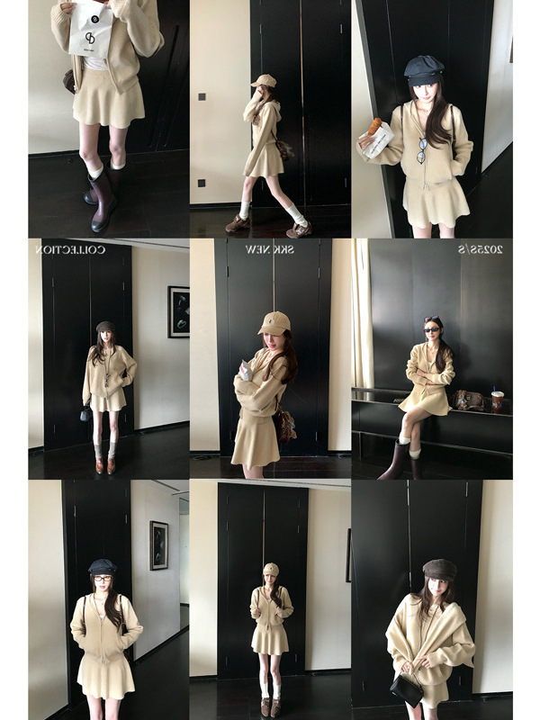 Skk Store 轻氧素颜套装 12针蓬松极简慵懒感毛衣开衫半身裙套装|undefined