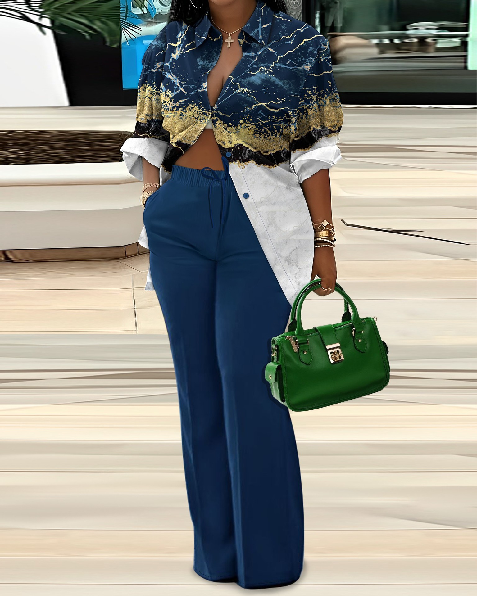 GraceChic GraceChic Cross-Border European And American Women's Clothing 2024 Autumn Winter New Sleeve Shirt Printed Long_voghion.com