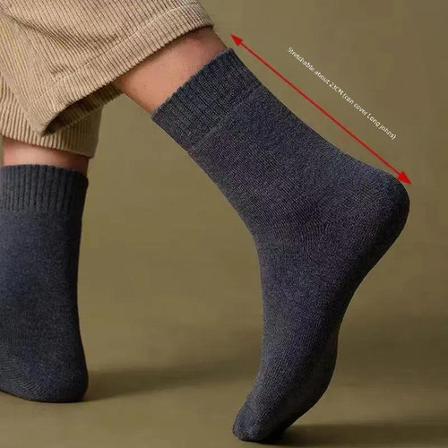 Men's Winter Socks with Ribbed Thigh High Thick Fleece Warm Cotton Socks for Autumn and Winter Plain Color Ground Mid-Calf Socks Wholesale