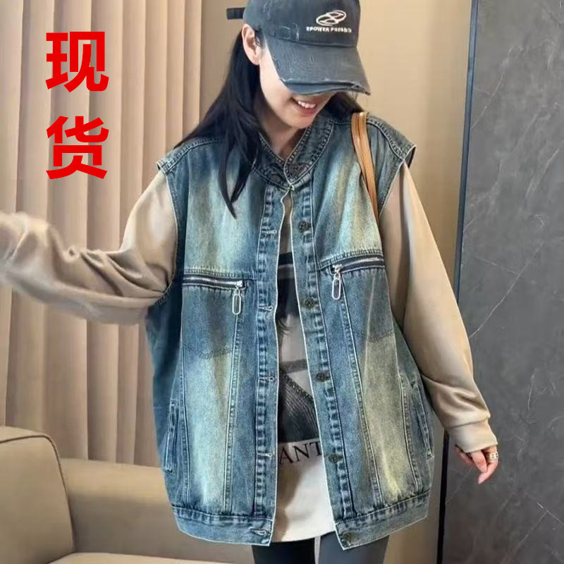 European Style Oversized Fashion Layered Sleeveless Denim Vest Jacket for Women 2025 Autumn New Versatile Slimming Top Cotton