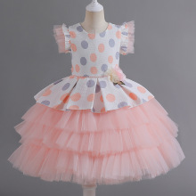 亞馬遜新款女童禮服層次網紗公主裙圓點蓬蓬蛋糕裙主持鋼琴演出服