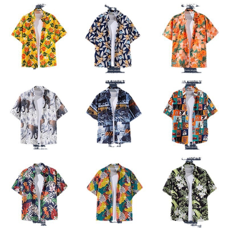Beach Vacation Versatile Floral Shirt Men's Short-Sleeve Ins Style Cool Hawaiian Retro Loose Beach Shirt Jacket