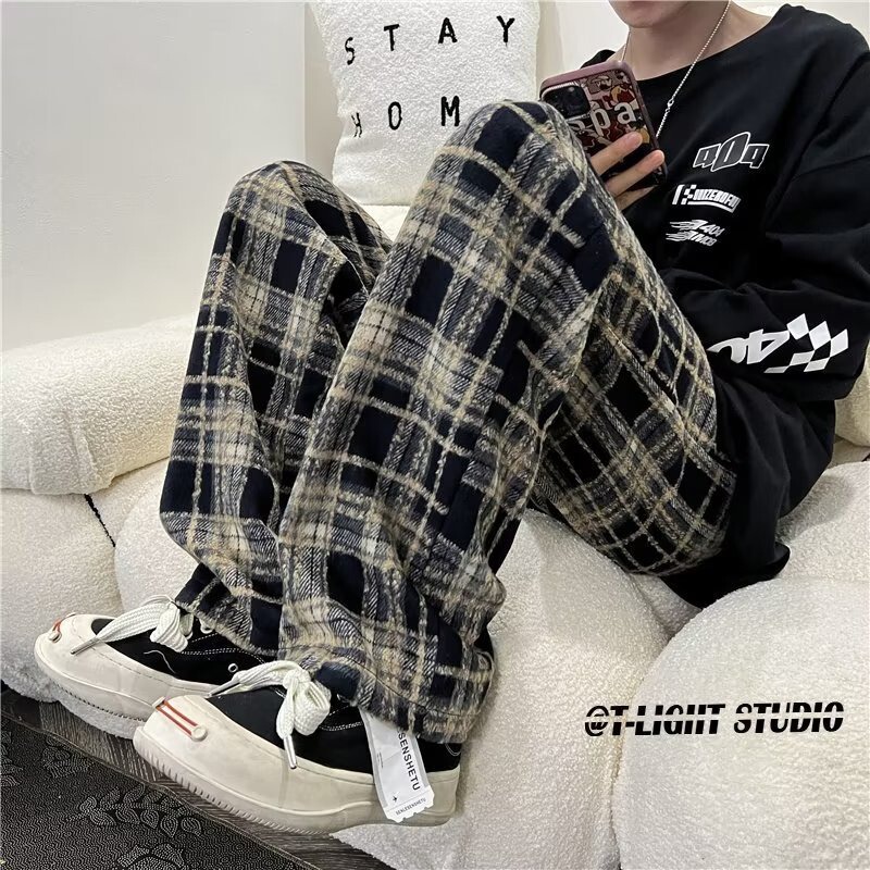 2023 Plaid casual pants men's oversize fashion brand straight sweatpants high street loose autumn retro pants fashion 2023 Plaid casual pants men's oversize fashion brand straight sweatpants high street loose autumn retro pants fashion