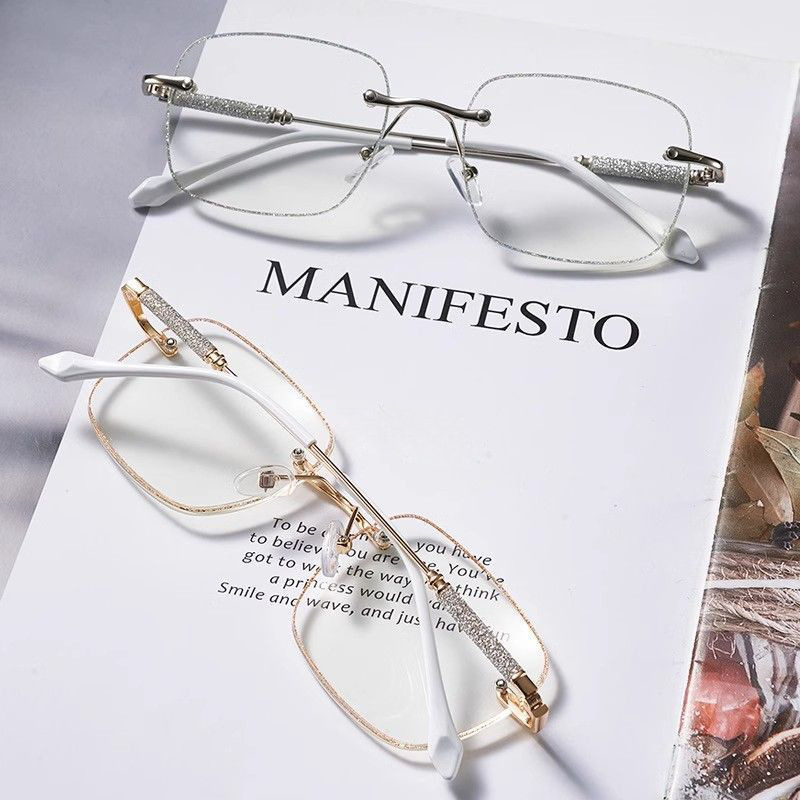 Nuevas gafas de lectura de flash fino con bordes cortados sin marco y diamantes