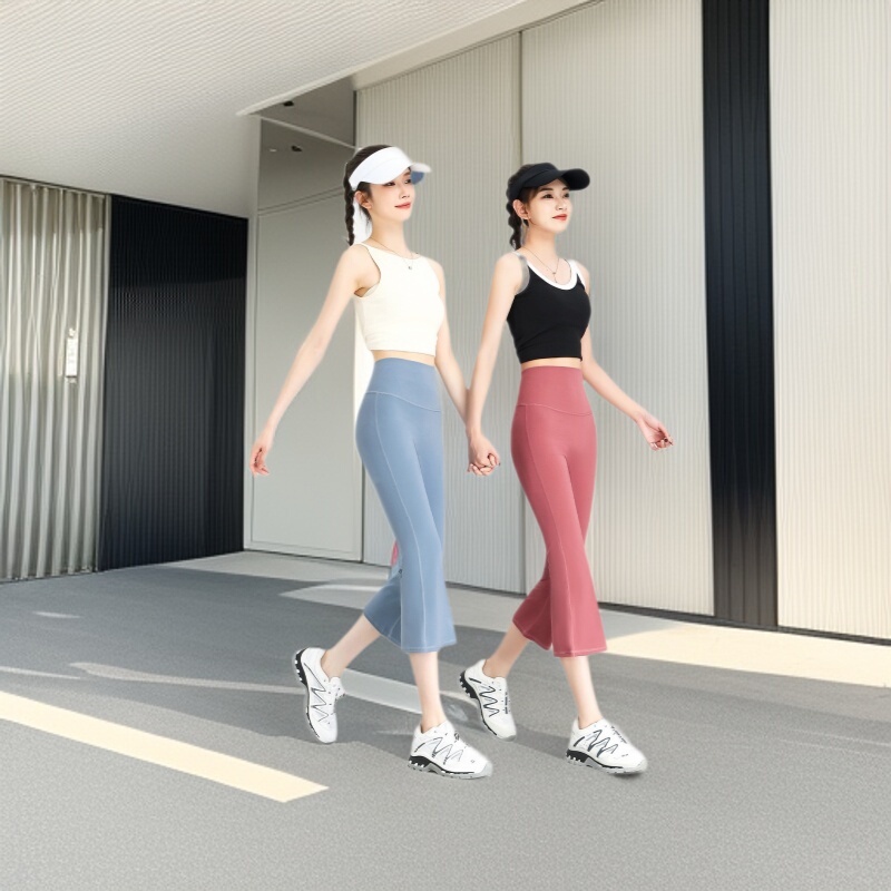 Summer Thin High-Waisted Cropped Leggings for Women, Petite Slim-Fit Flared Yoga Pants, Versatile Cigarette-Style Sports Pants