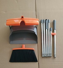 家庭厨房办公室大堂地板用6杆扫帚和簸箕套装使用直立扫帚和簸箕