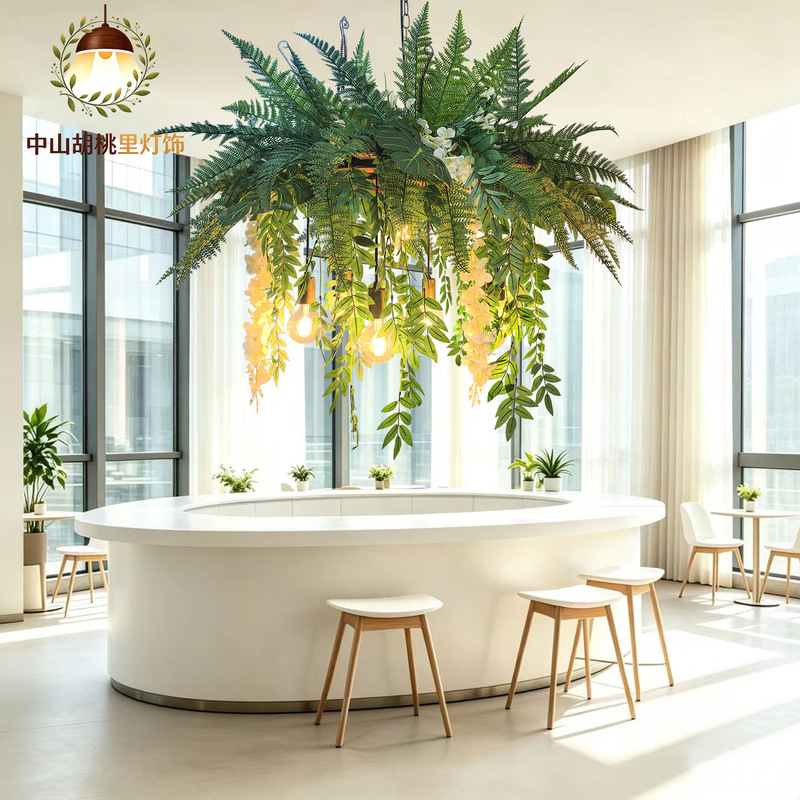 Pastoral Style Restaurant Plant Pendant Light, Hotel Private Room Dining Table Light, Retro Industrial Style Bar Exhibition Hall Boat Wood Decorative Light