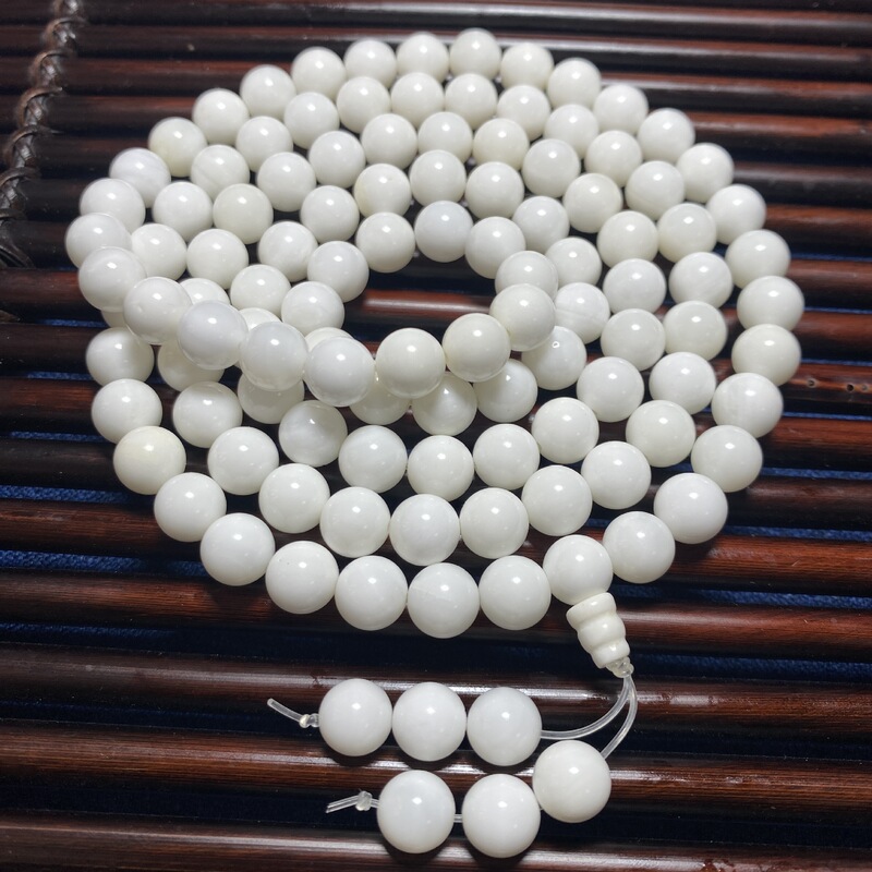 Premium Milk White Shell Beads 8mm 108-Piece Bracelet, Fine White Selected Shell Necklace Premium Milk White Shell Beads 8mm 108-Piece Bracelet, Fine White Selected Shell Necklace