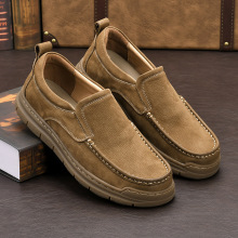 外贸男士休闲皮鞋真皮软底软面一脚蹬百搭复古磨砂皮手工缝线潮流