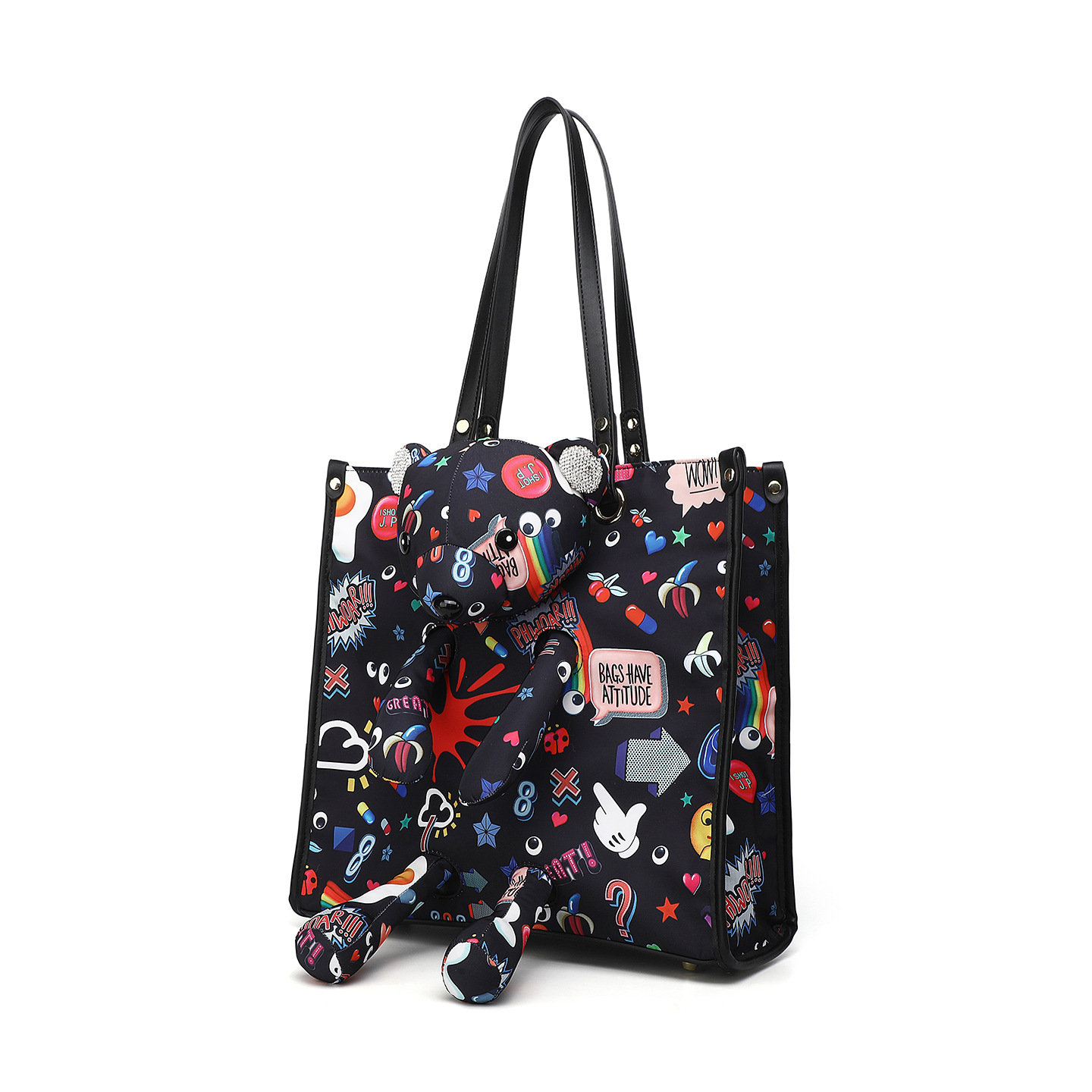 Tela de nylon de gran capacidad impresa bolsa de ocio con cremallera de hombro de viaje bolsa de almacenamiento muñeca de dibujos animados 2850 #